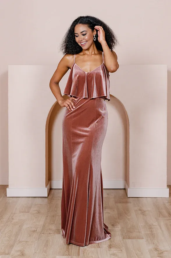 Elegant Velvet Dress Ruched Formal Dress for Wedding Guest Prom Dresses