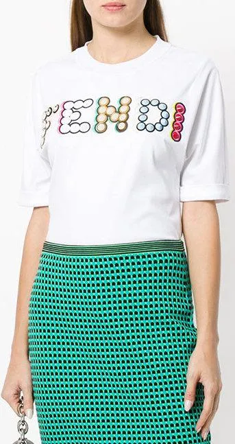 Embellished Cotton T-shirt, White