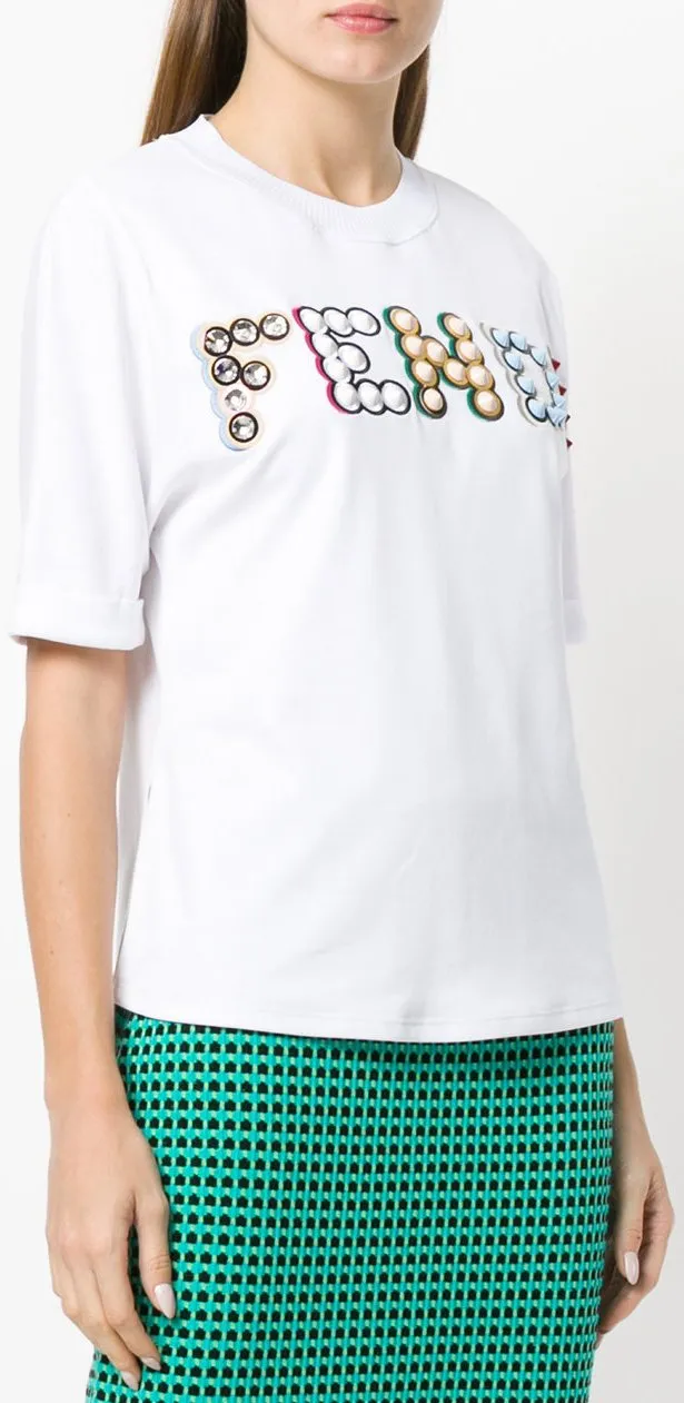 Embellished Cotton T-shirt, White