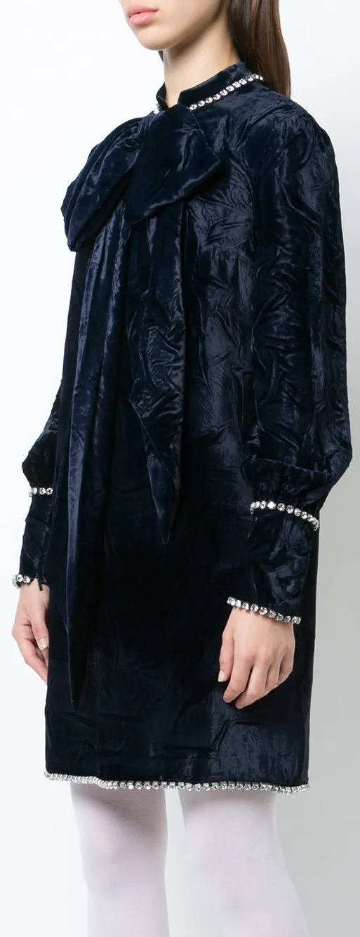 Embellished Velvet Dress with Bow