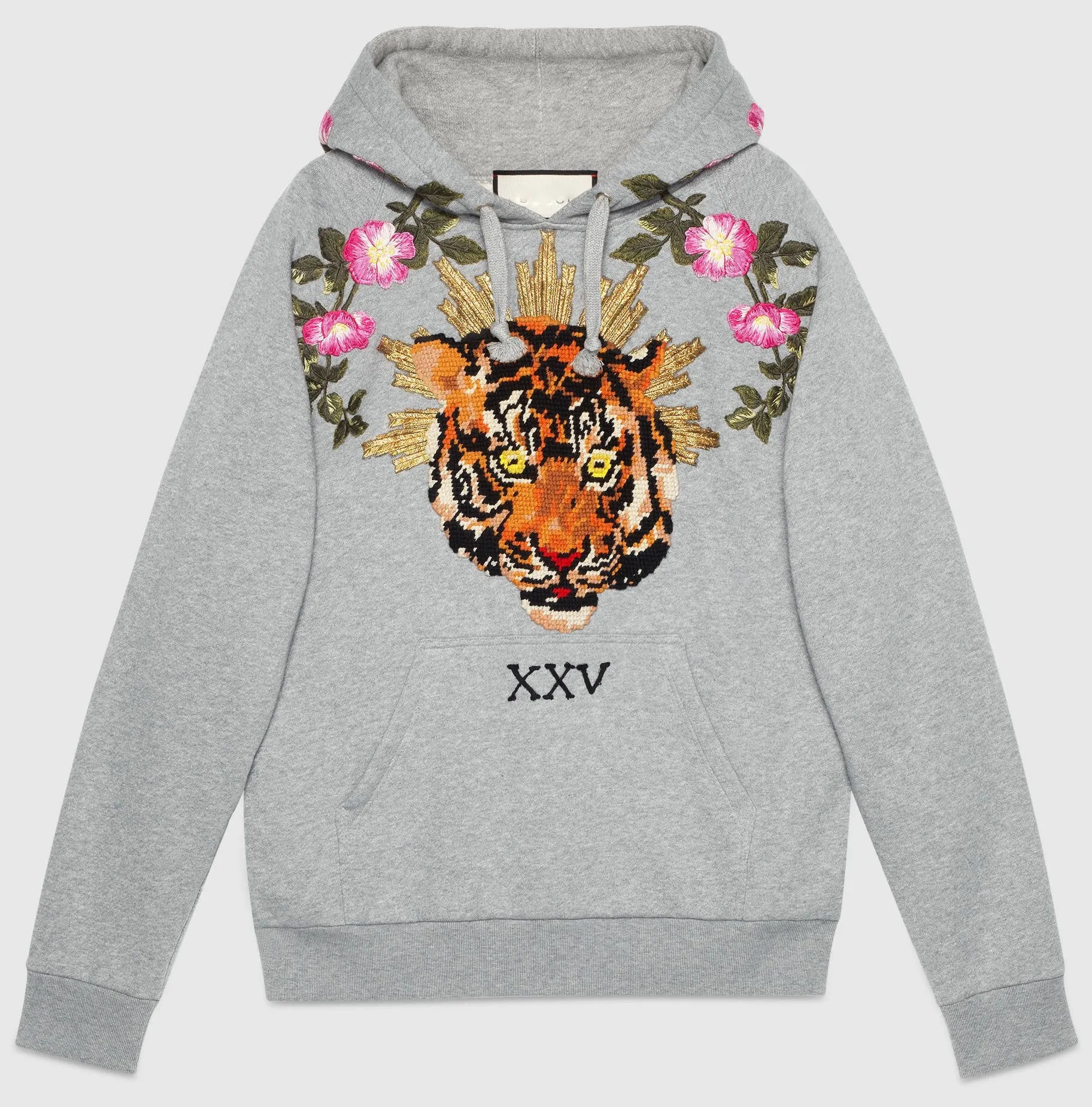 Embroidered Hooded Sweatshirt, Grey