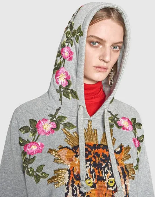 Embroidered Hooded Sweatshirt, Grey