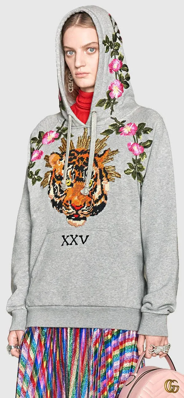 Embroidered Hooded Sweatshirt, Grey