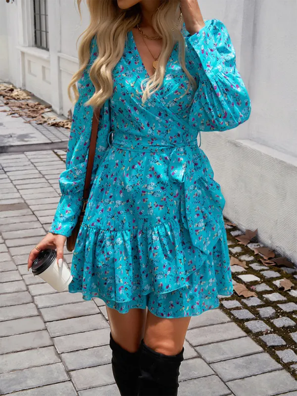 Fall Rose-Print Wrap Dress