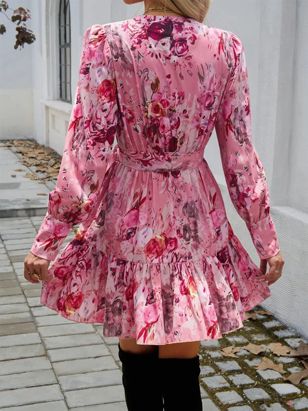 Fall Rose-Print Wrap Dress