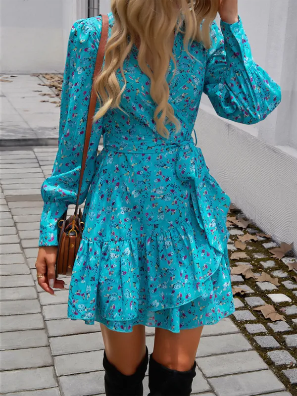 Fall Rose-Print Wrap Dress