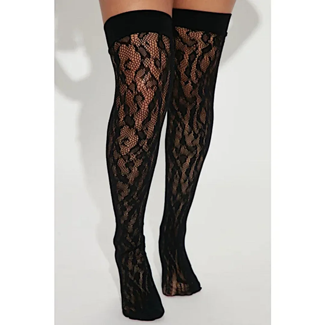 Fashion Nova Wild Lovers Black Animal Print Fishnet Thigh Highs