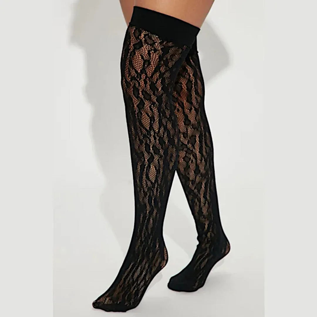 Fashion Nova Wild Lovers Black Animal Print Fishnet Thigh Highs