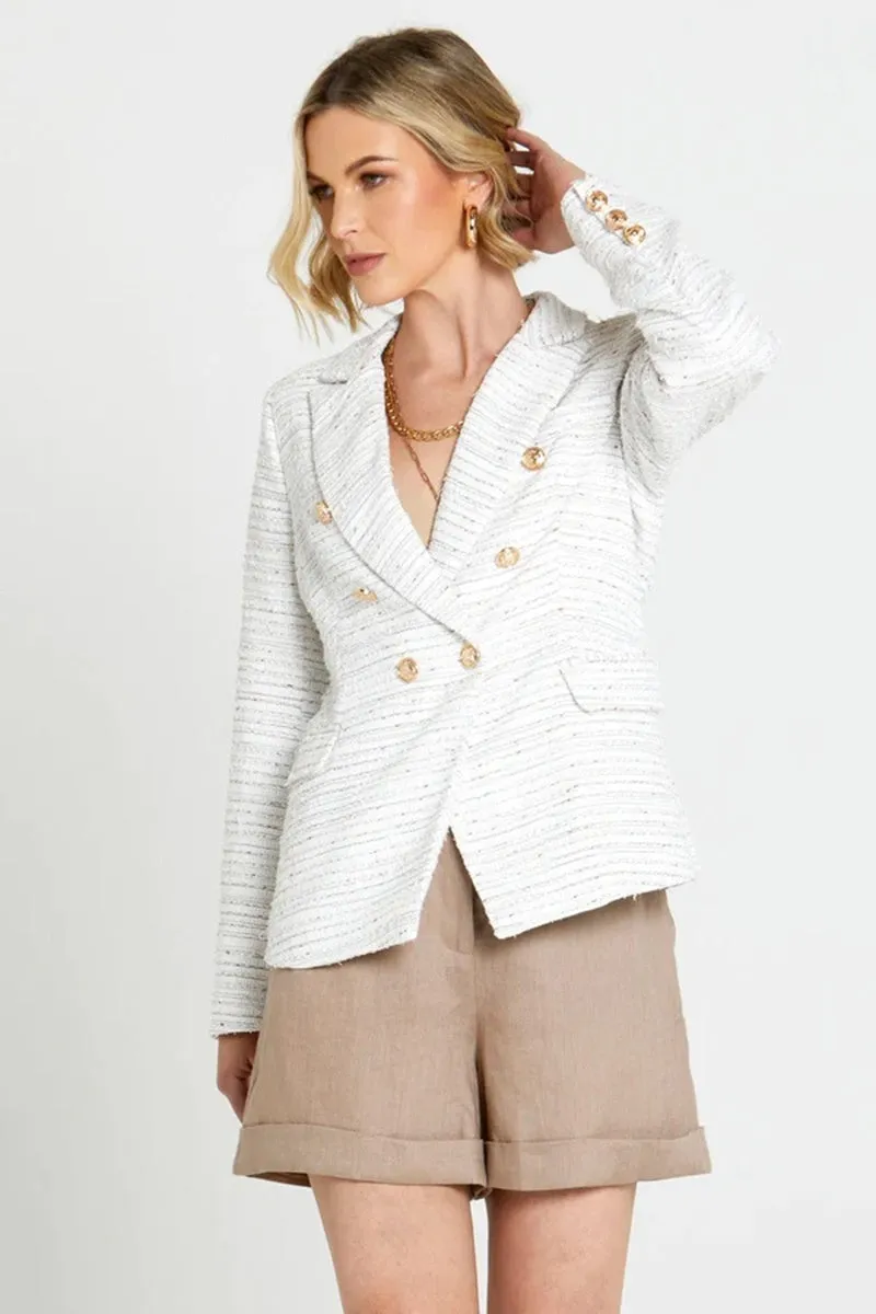 Fate   Becker - Say My Name Boucle Blazer - White Fleck