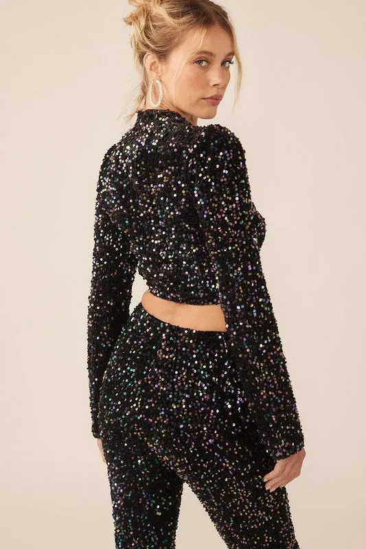 FINAL SALE - VELVET SEQUENCE LONG SLEEVE CROP TOP
