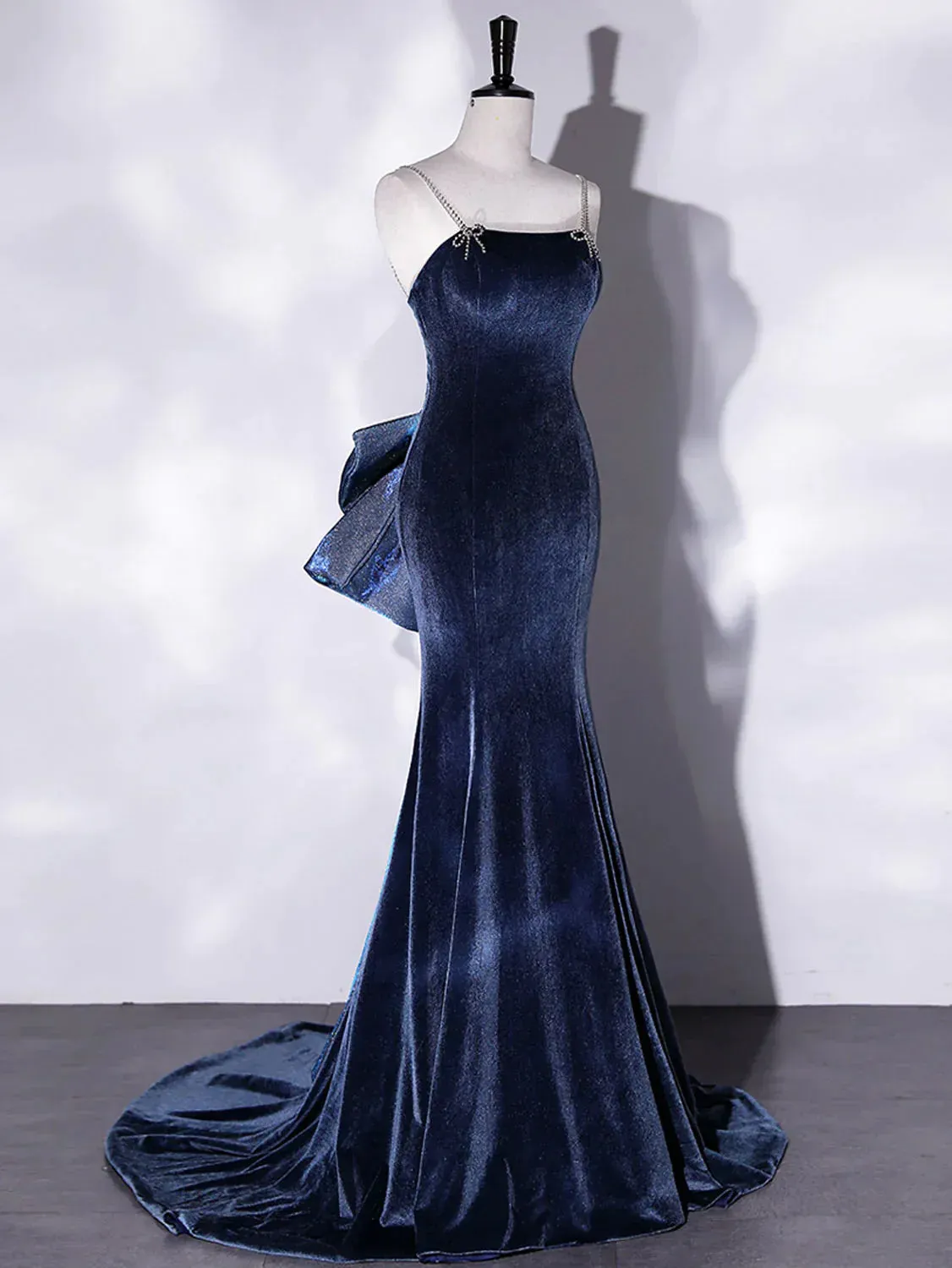 Formal Women's Dresses Blue Mermaid Velvet Long Prom Dresses Velvet Long Evening Dress Prom Dresses Stores