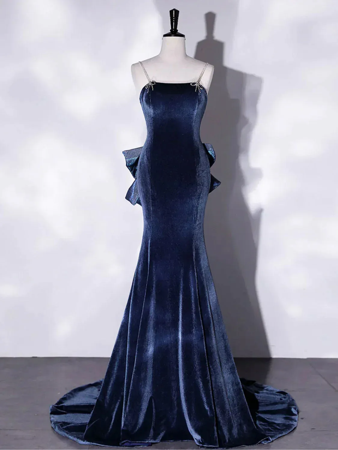 Formal Women's Dresses Blue Mermaid Velvet Long Prom Dresses Velvet Long Evening Dress Prom Dresses Stores