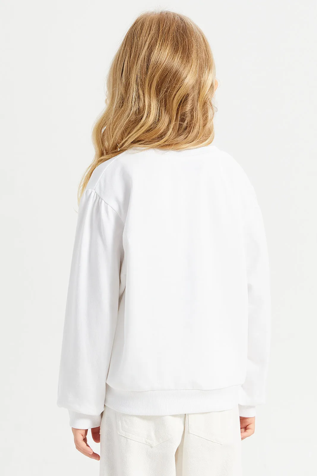 Girls White Bow Embellished T-Shirt