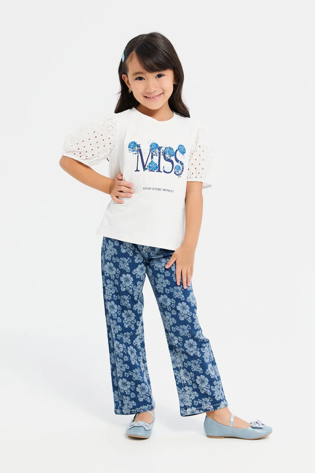Girls White Puff Sleeve Top