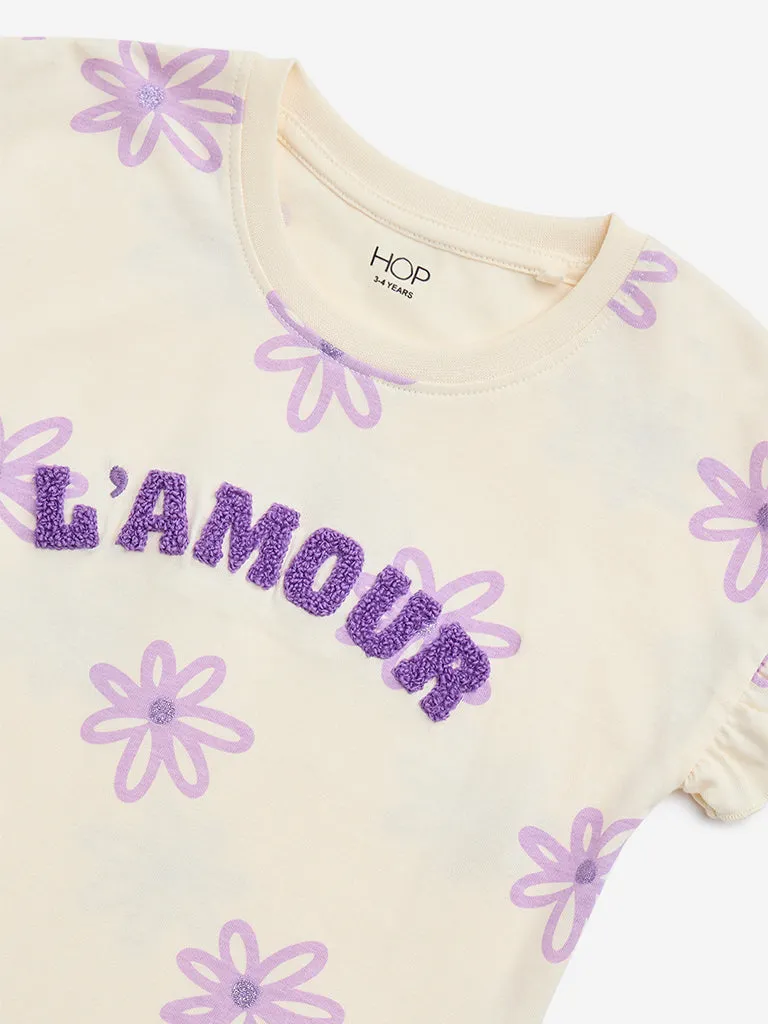 HOP Kids Light Yellow Floral Pattern Cotton T-Shirt