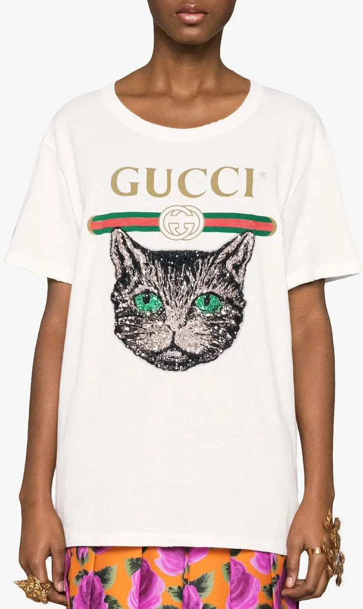 Logo Embellished Mystical Cat T-Shirt