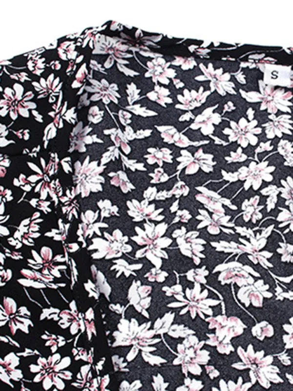 Long-Sleeve Floral Wrap Midi Dress