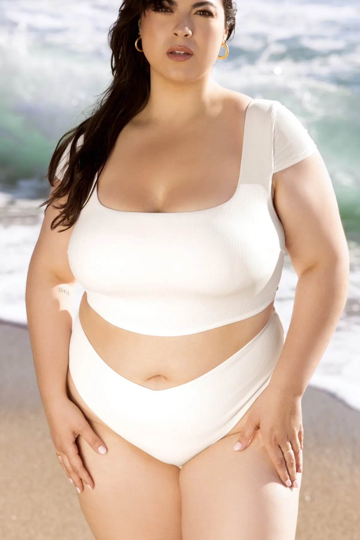 Low Tide Super Cheeky Bikini Bottom - Cream Rib