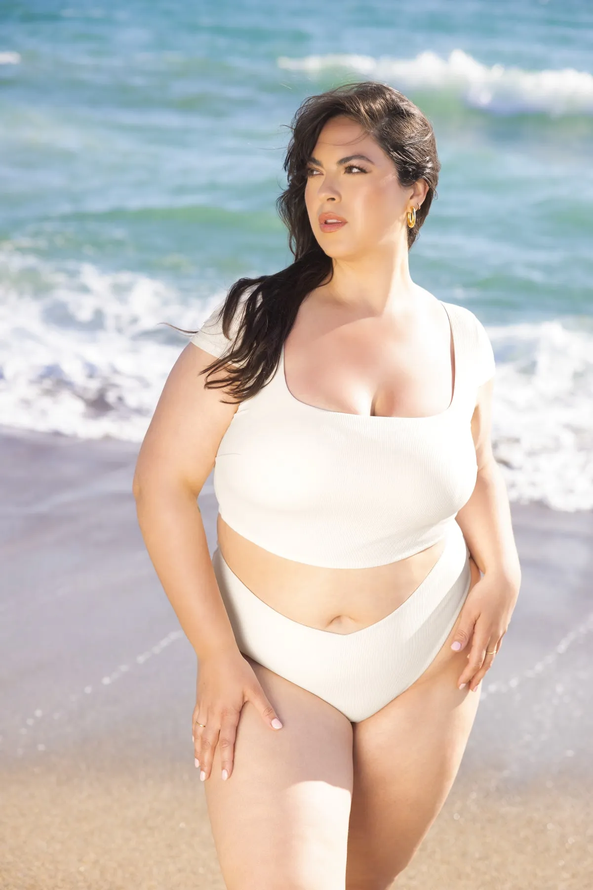 Low Tide Super Cheeky Bikini Bottom - Cream Rib