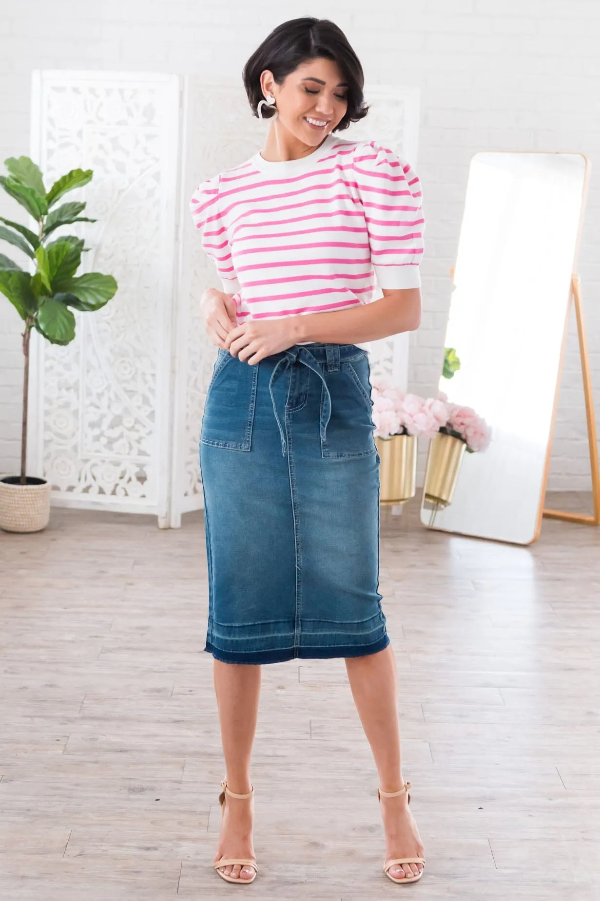 Make A Statement Modest Denim Skirt