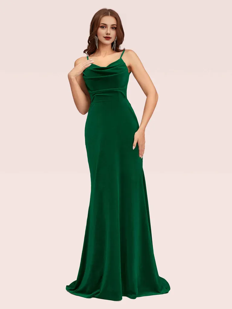 Modern Mermaid Bridesmaid Dresses Velvet Spaghetti Straps