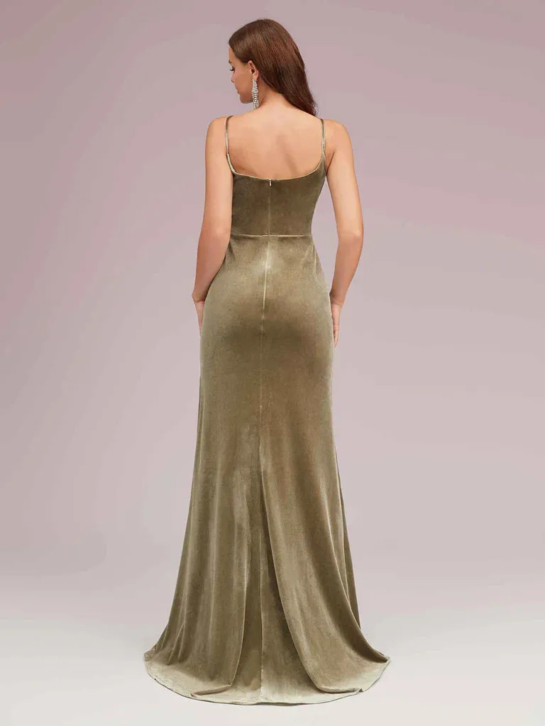 Modern Mermaid Bridesmaid Dresses Velvet Spaghetti Straps