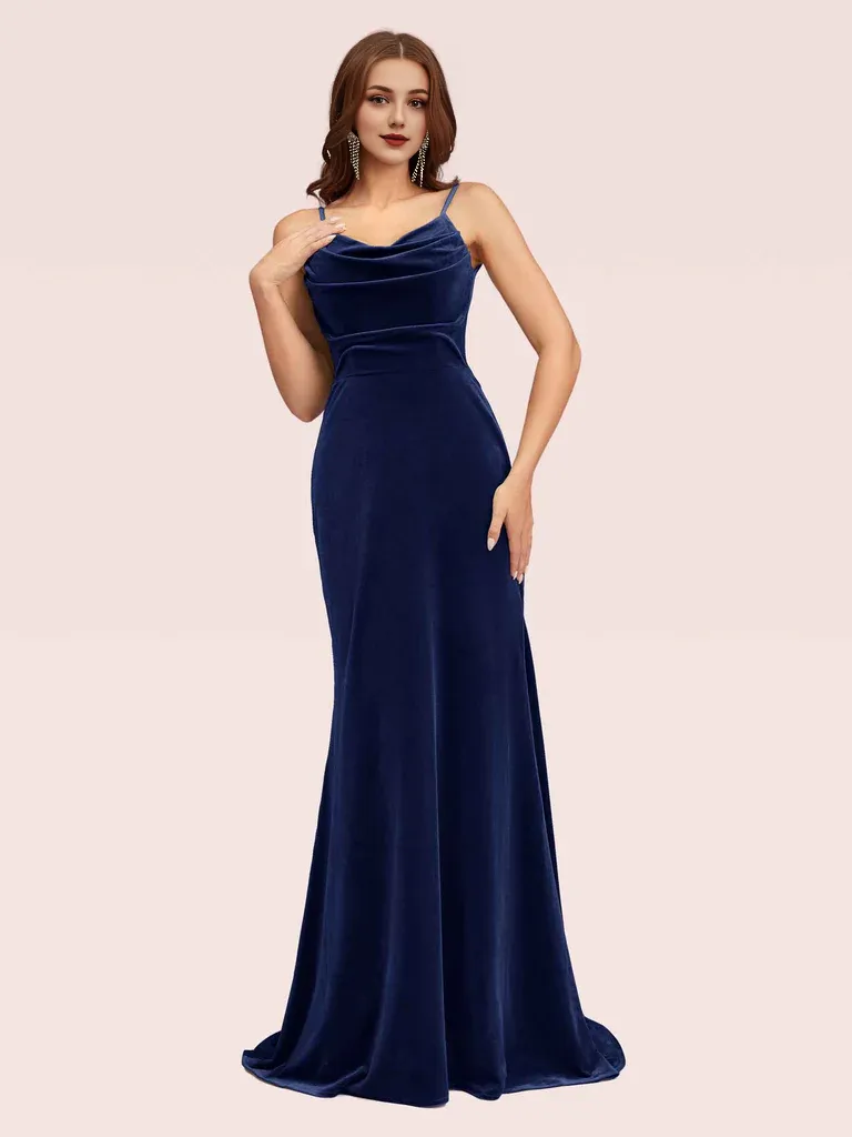 Modern Mermaid Bridesmaid Dresses Velvet Spaghetti Straps