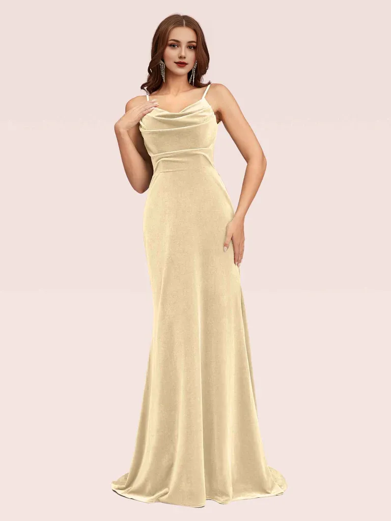 Modern Mermaid Bridesmaid Dresses Velvet Spaghetti Straps