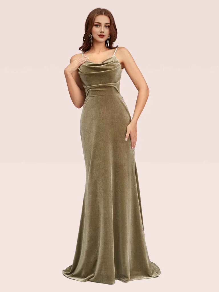 Modern Mermaid Bridesmaid Dresses Velvet Spaghetti Straps