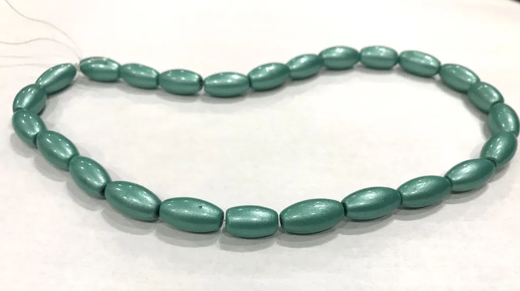 Ocean Blue Glittery Oval Glass Beads