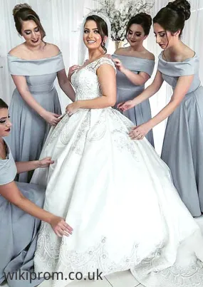 Off-The-Shoulder A-Line/Princess Long/Floor-Length Elastic Satin Bridesmaid Dresses Talia SWKP0025556