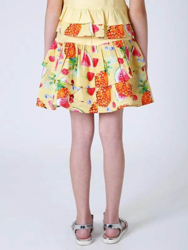 One Friday Yellow Multi Fruit Printed Skirt