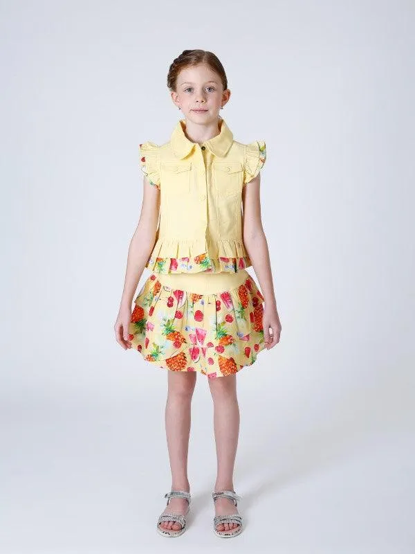 One Friday Yellow Multi Fruit Printed Skirt