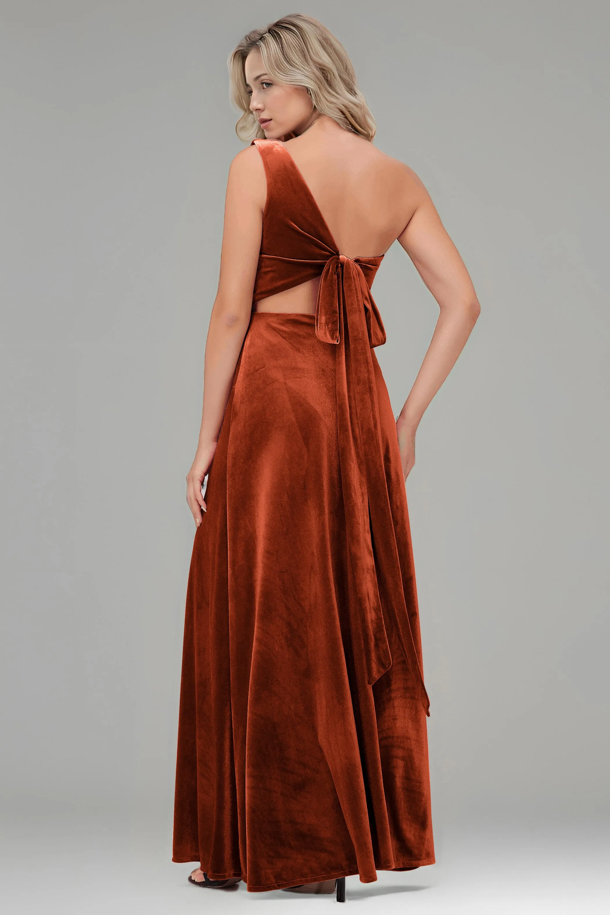 One Shoulder Sleeveless Simple Velvet Bridesmaid Dresses