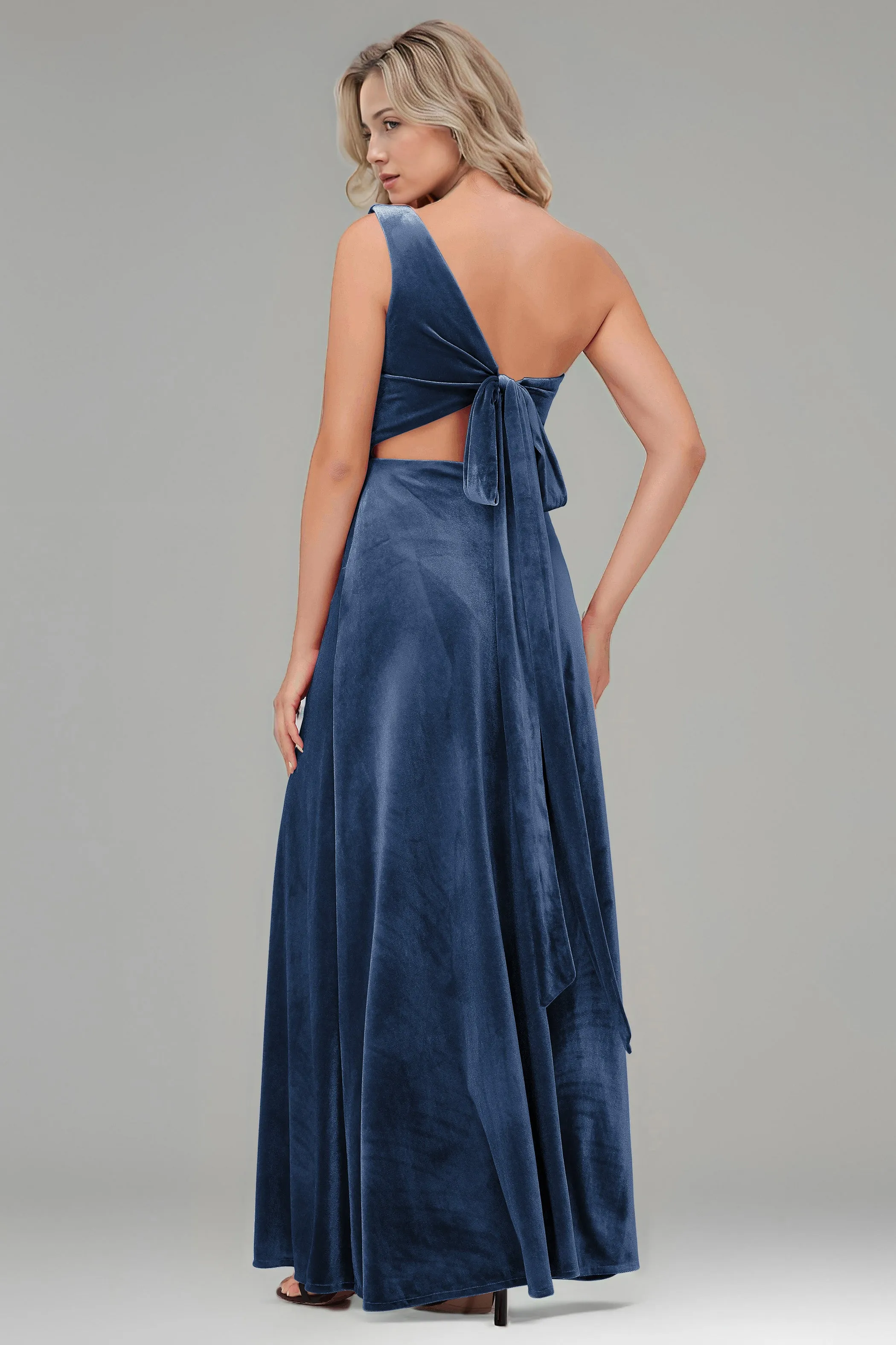 One Shoulder Sleeveless Simple Velvet Bridesmaid Dresses