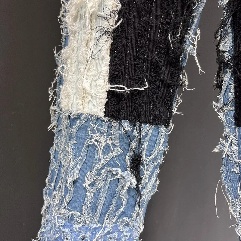 Patchwork Denim Straight Legs Jeans