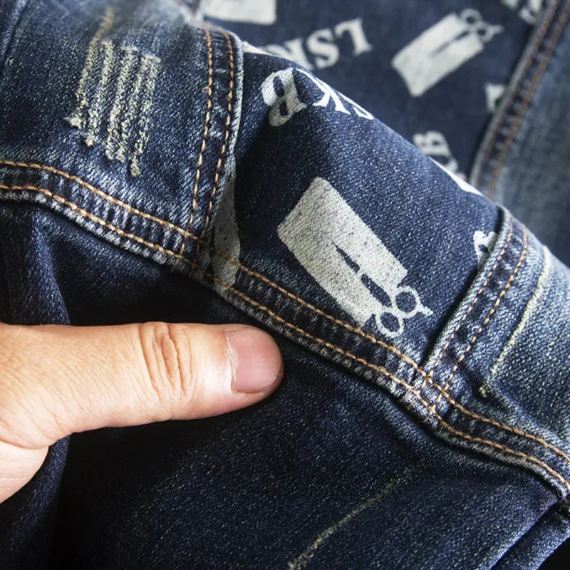 Patchwork Stitching Printed Jeans