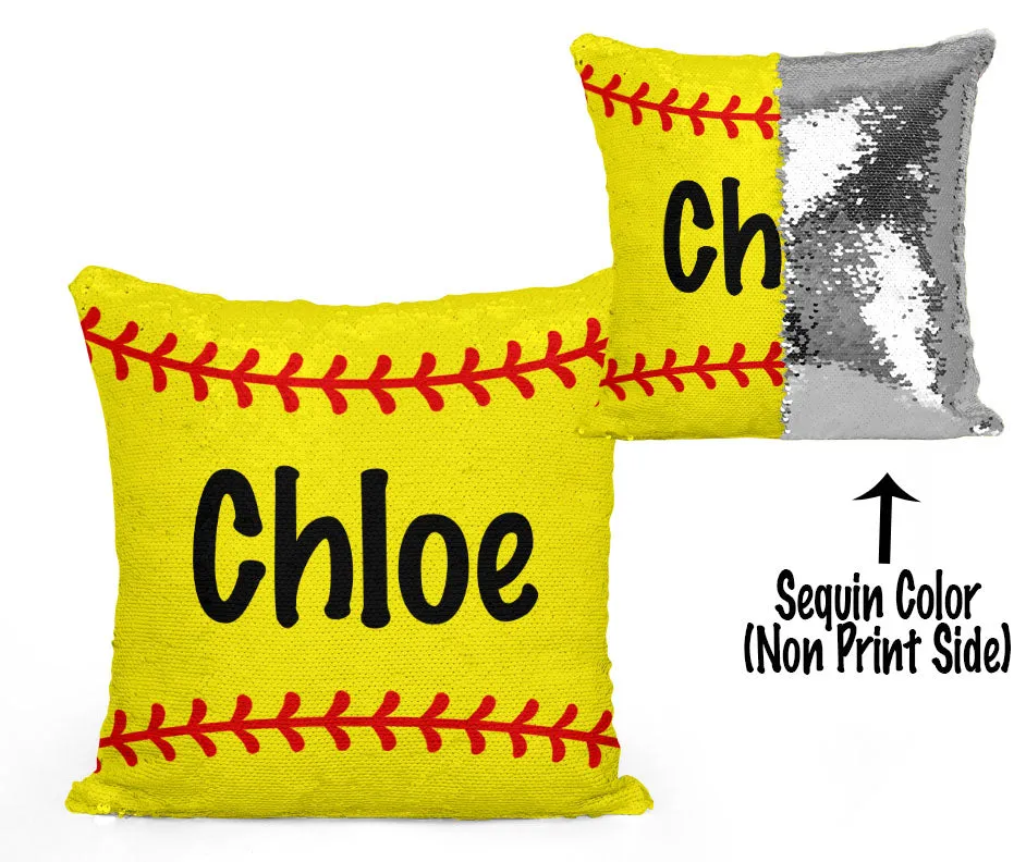 Personalized Softball Pillow with Sequins