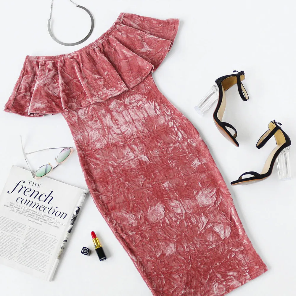 Pink Off Shoulder Ruffle Velvet