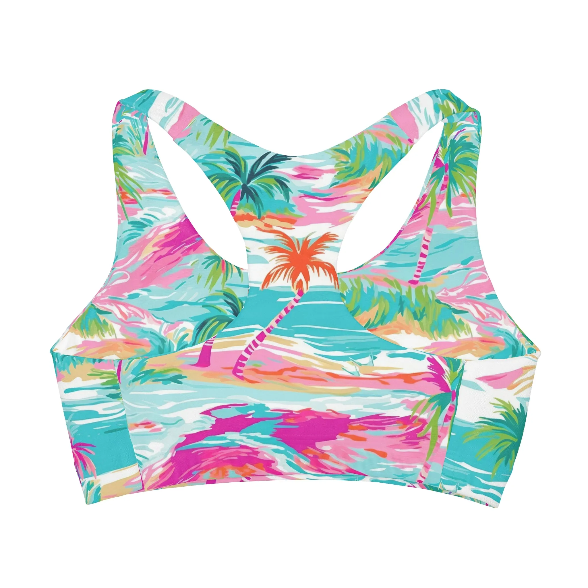 Pink Paradise Palm Leggings-Girls' Double Lined Seamless Sports Bra