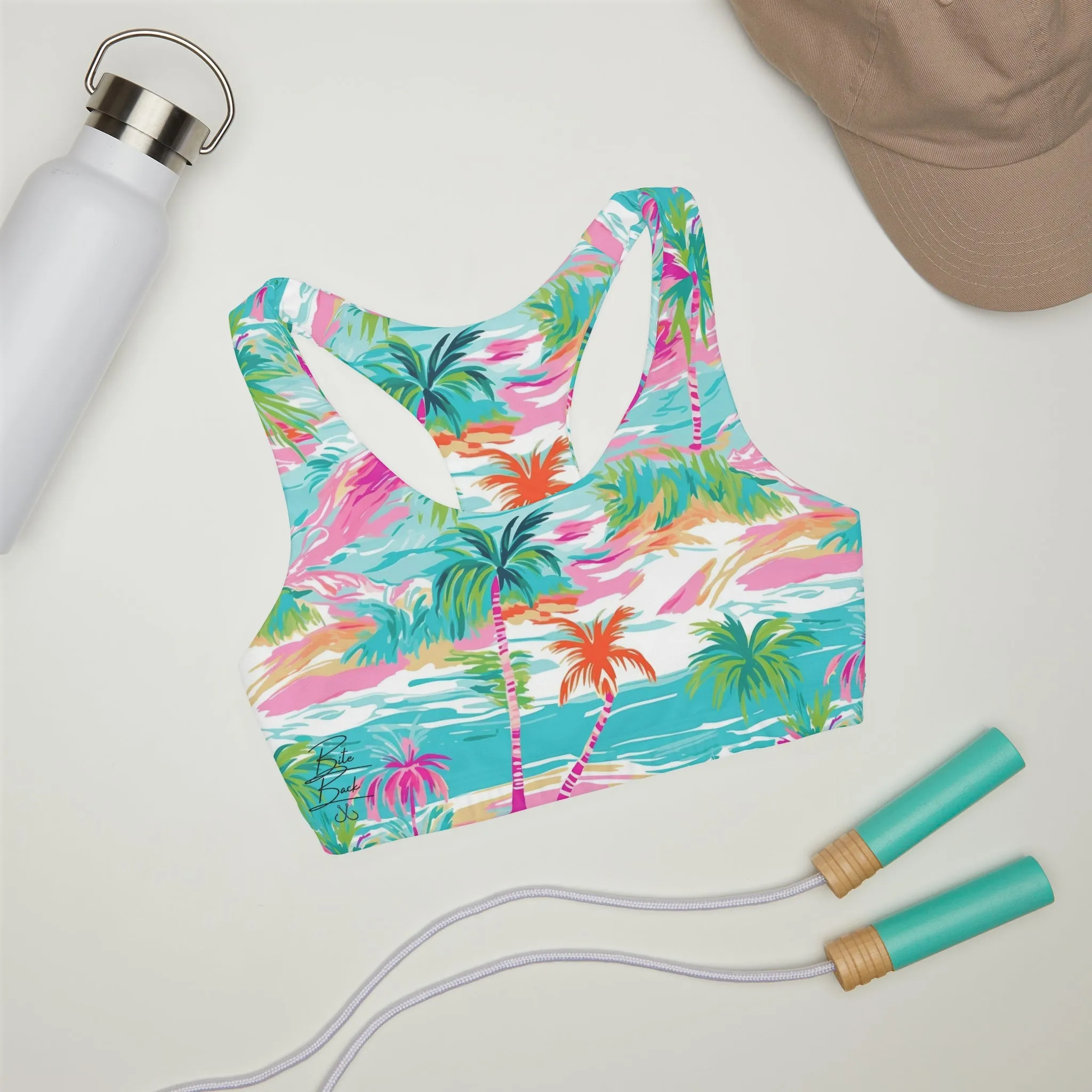 Pink Paradise Palm Leggings-Girls' Double Lined Seamless Sports Bra