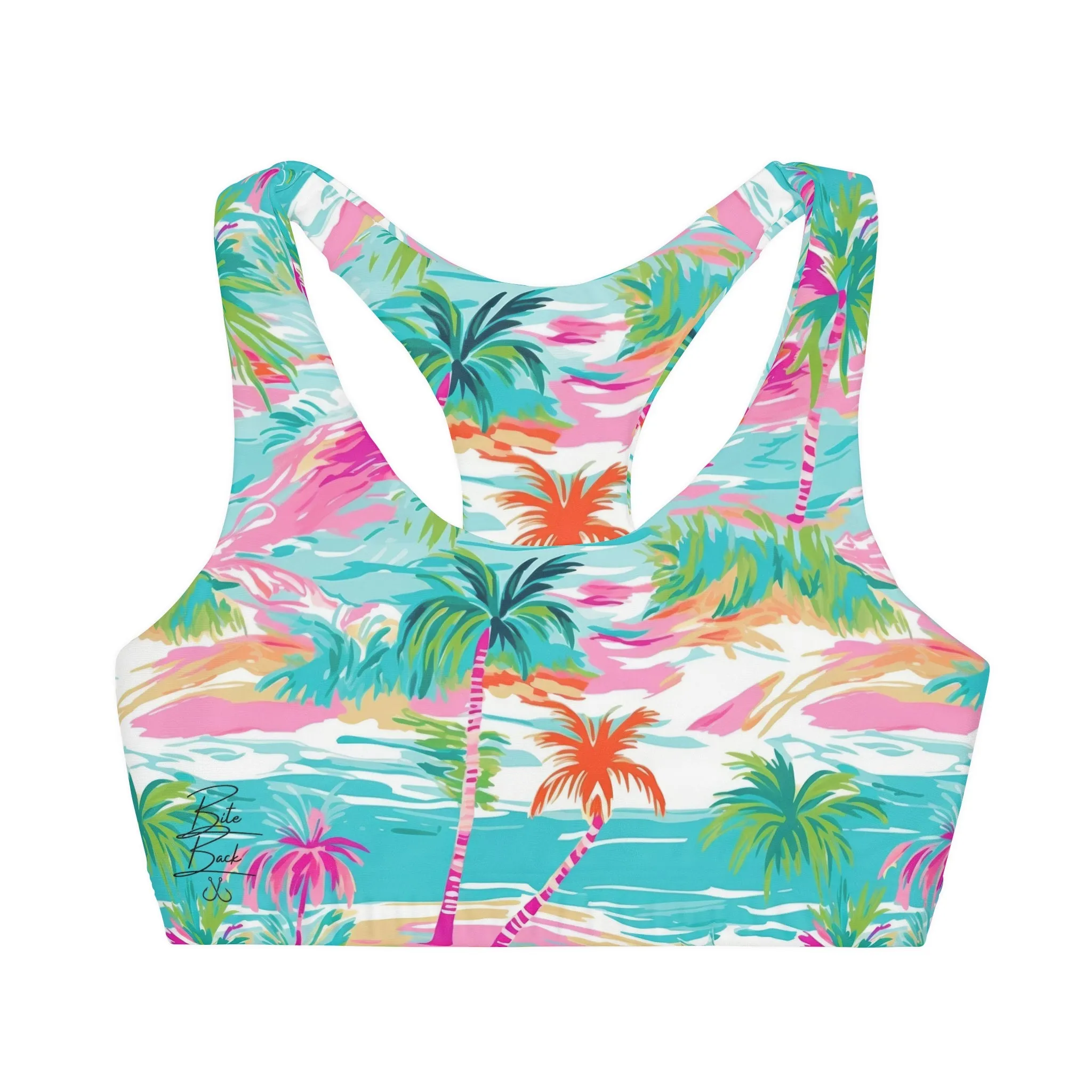 Pink Paradise Palm Leggings-Girls' Double Lined Seamless Sports Bra