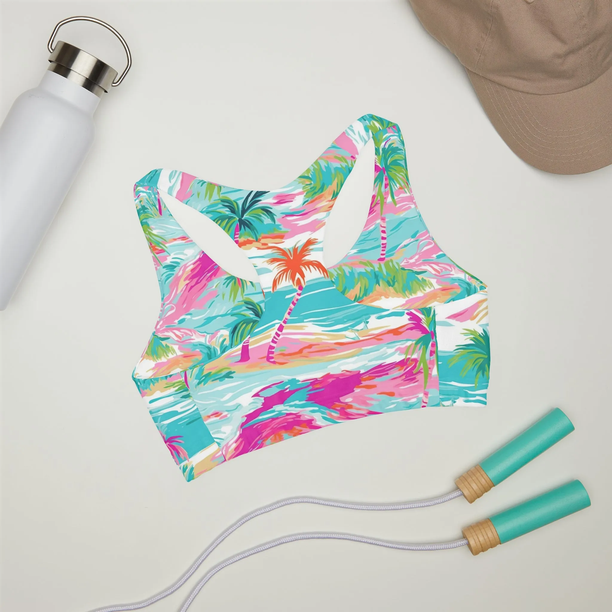 Pink Paradise Palm Leggings-Girls' Double Lined Seamless Sports Bra