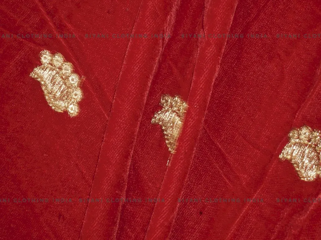 Red Gota Embroidered Velvet Fabric
