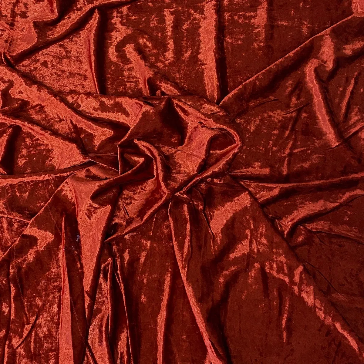 Rust Red Crushed Stretch Velvet Fabric