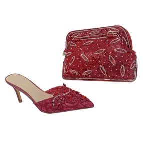Taiyu Embellished Crystal Heels and Leaf Embellished Handbag Set