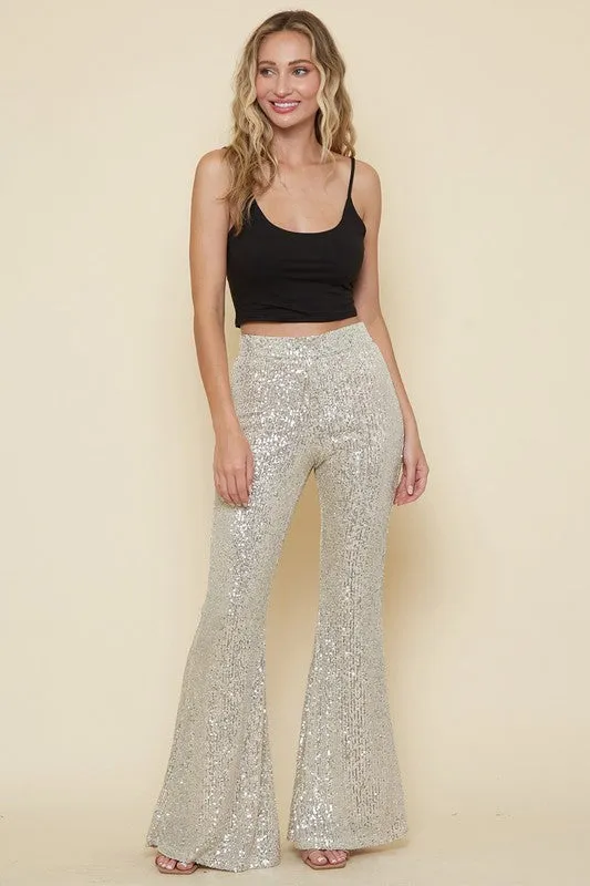 Times Square Champagne Sequin Flare Pants