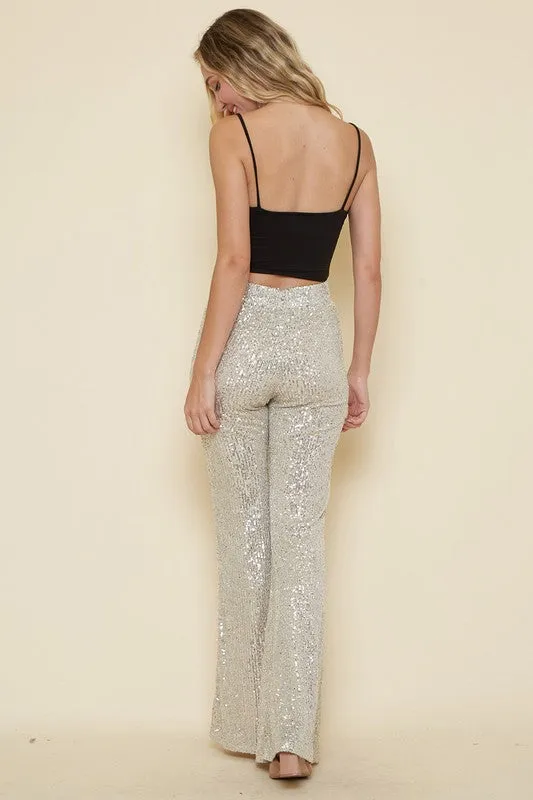 Times Square Champagne Sequin Flare Pants
