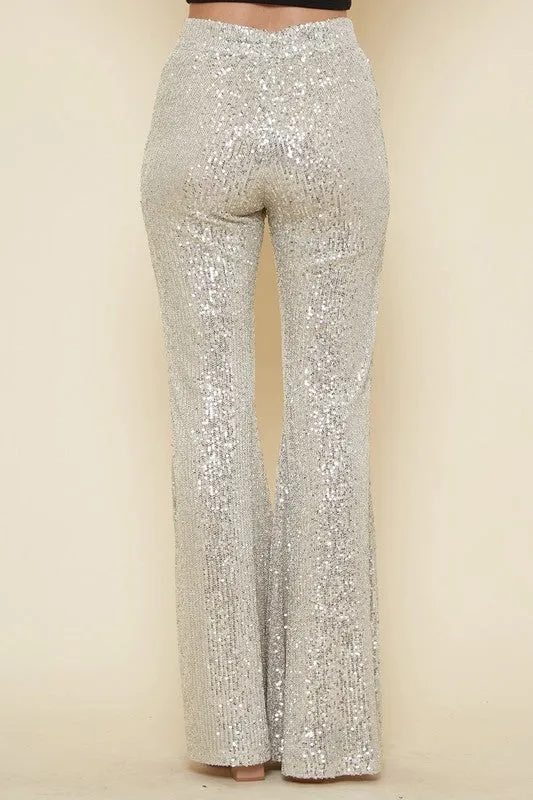 Times Square Champagne Sequin Flare Pants